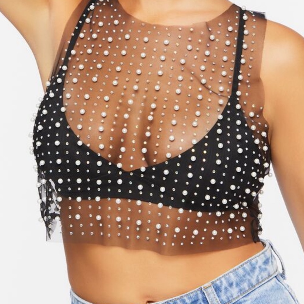 Mesh, beaded top - size L